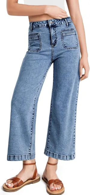 Astylish Womens Jeans Wide Leg High Waisted Stretchy Straight Leg Jeans Trendy Ankle Denim Pants with Patch Pocket