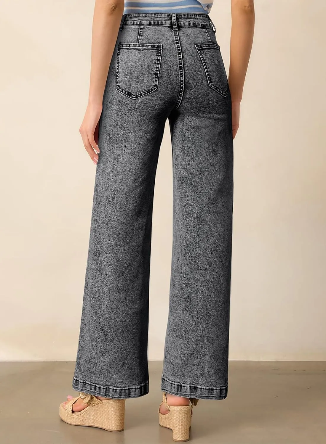 Astylish Womens Jeans Wide Leg High Waisted Stretchy Straight Leg Jeans Trendy Ankle Denim Pants with Patch Pocket
