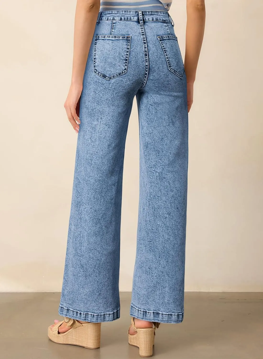 Astylish Womens Jeans Wide Leg High Waisted Stretchy Straight Leg Jeans Trendy Ankle Denim Pants with Patch Pocket