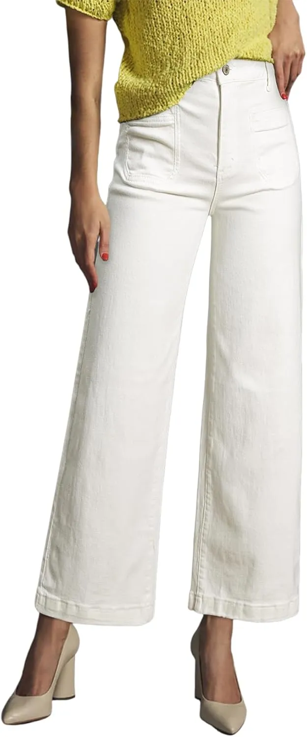 Astylish Womens Jeans Wide Leg High Waisted Stretchy Straight Leg Jeans Trendy Ankle Denim Pants with Patch Pocket