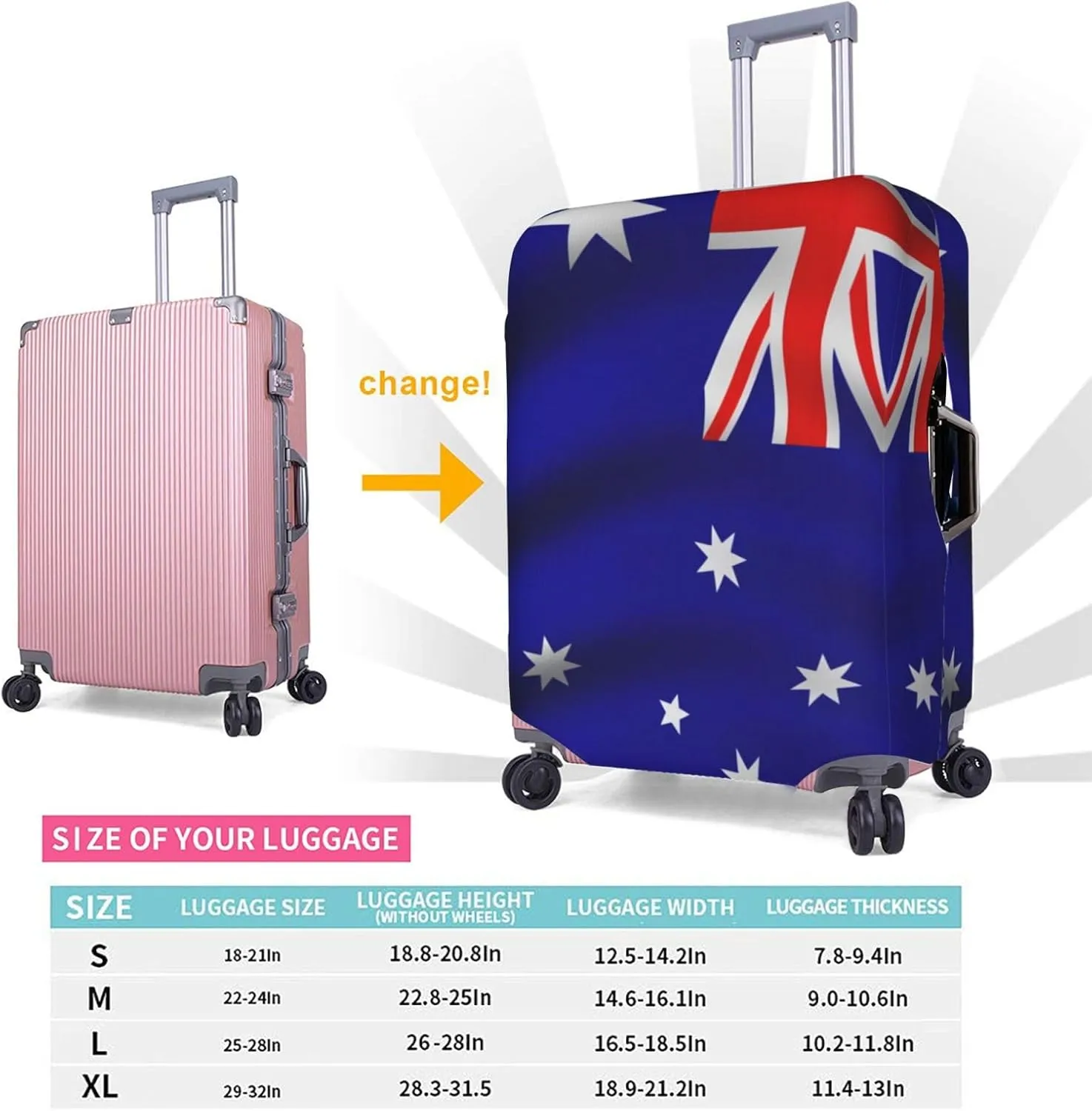 Australian flag Print Washable Suitcase Cover Protective Luggage Cover Anti Scratch Travel Gear Protector