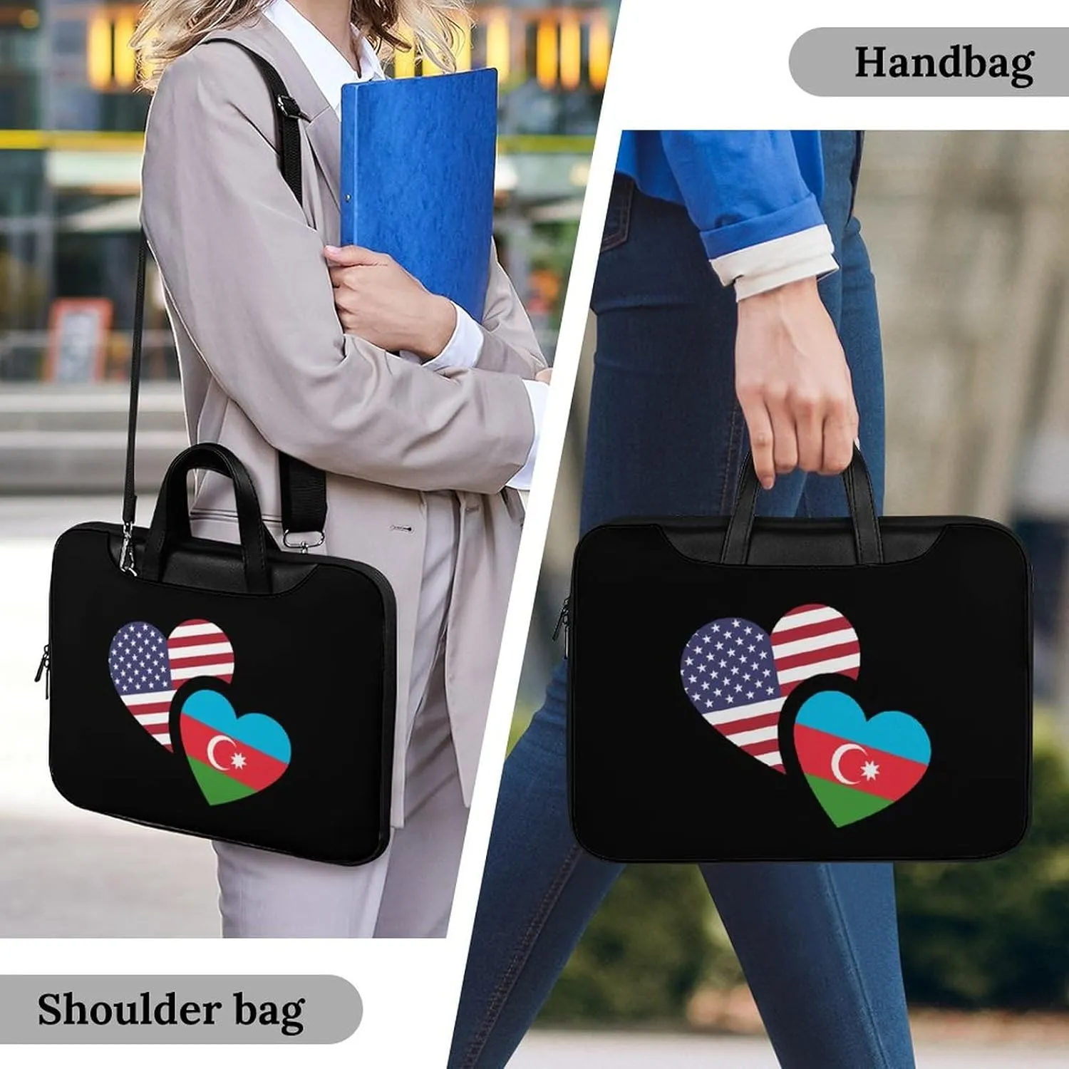 Azerbaijan U.S. Flag Leather Bag Laptop Case Slim Water Resistant Computer Bags with Handle Briefcase for Work