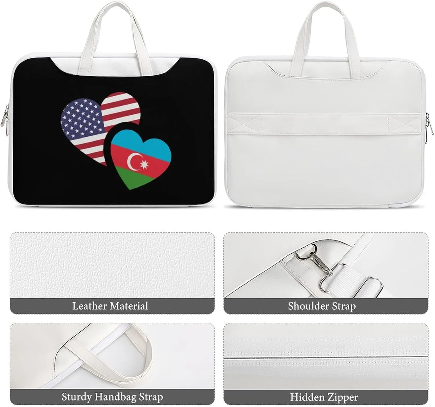 Azerbaijan U.S. Flag Leather Bag Laptop Case Slim Water Resistant Computer Bags with Handle Briefcase for Work
