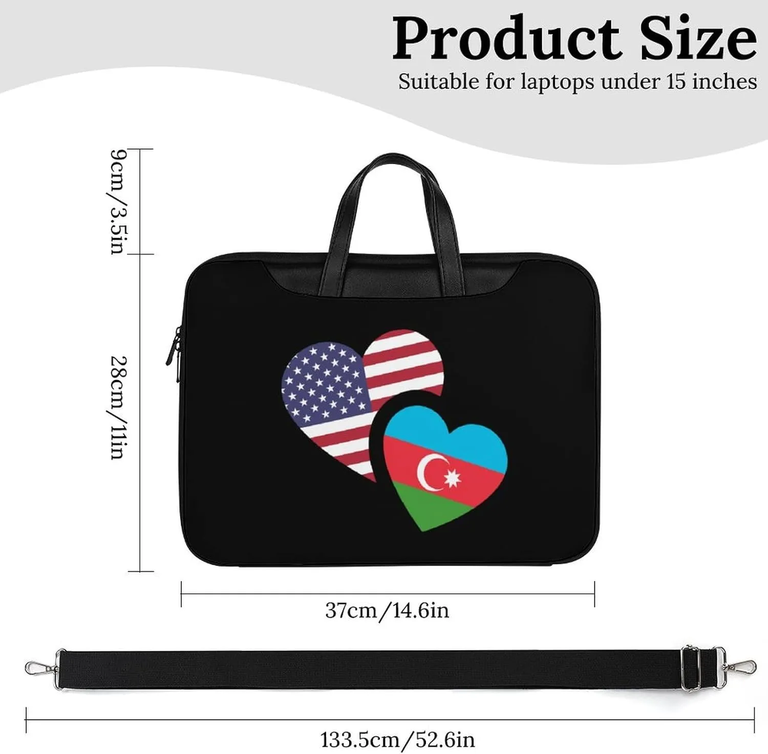 Azerbaijan U.S. Flag Leather Bag Laptop Case Slim Water Resistant Computer Bags with Handle Briefcase for Work