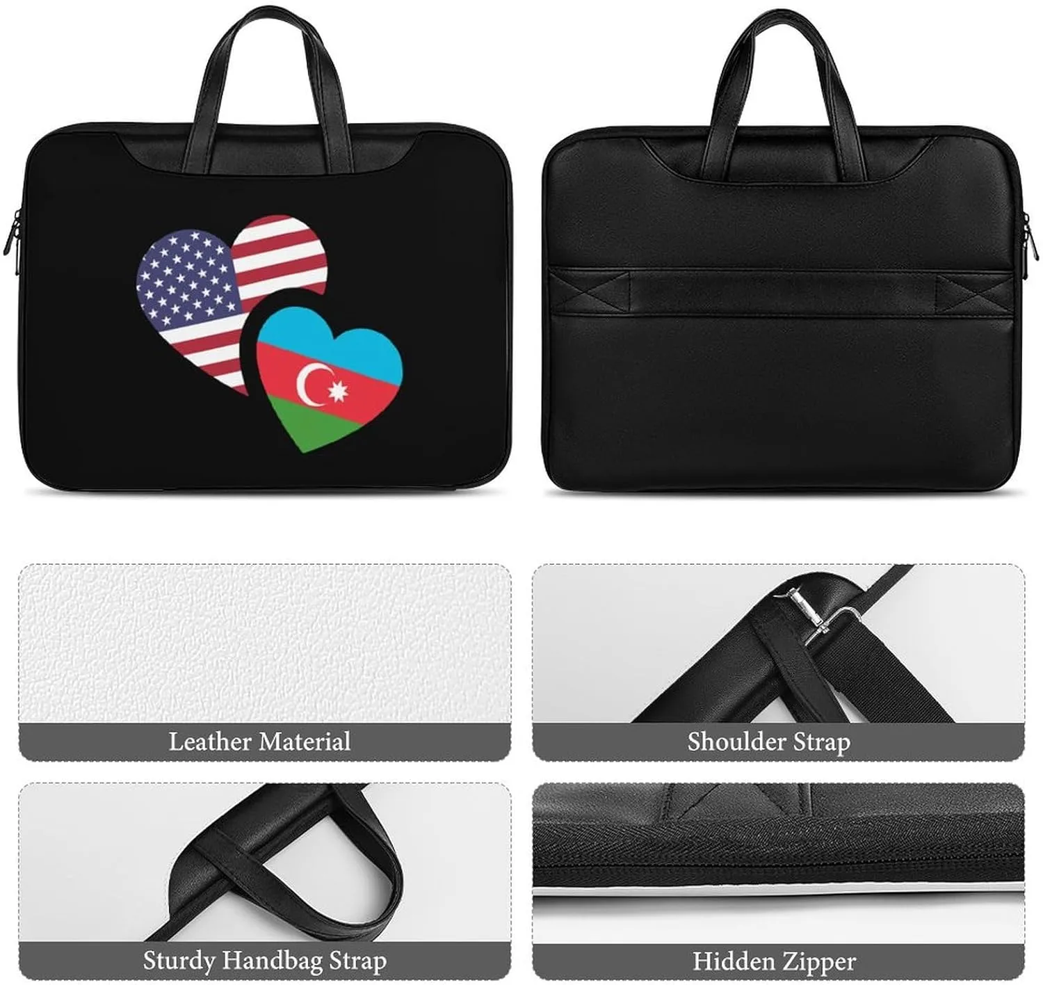 Azerbaijan U.S. Flag Leather Bag Laptop Case Slim Water Resistant Computer Bags with Handle Briefcase for Work