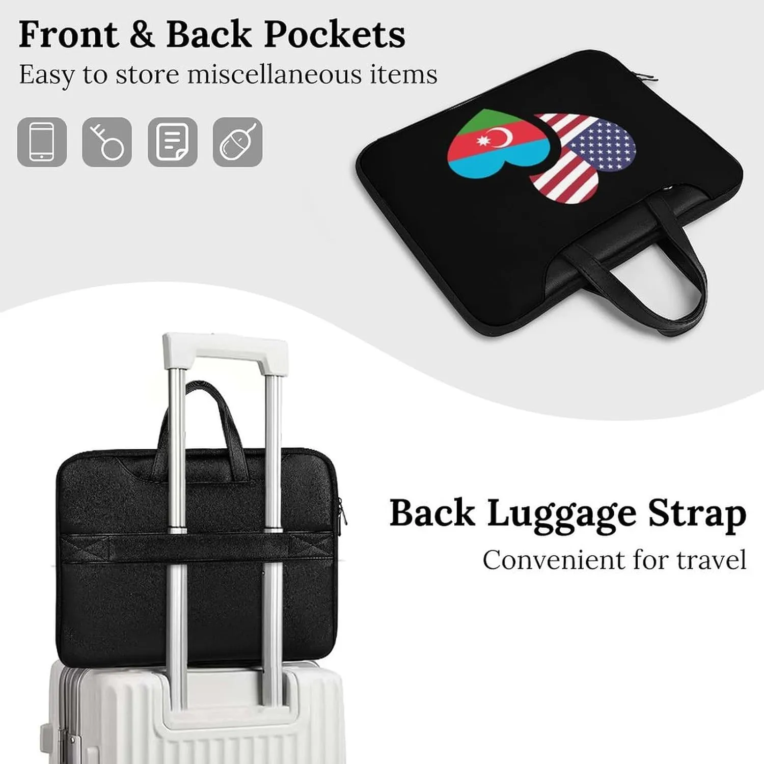 Azerbaijan U.S. Flag Leather Bag Laptop Case Slim Water Resistant Computer Bags with Handle Briefcase for Work