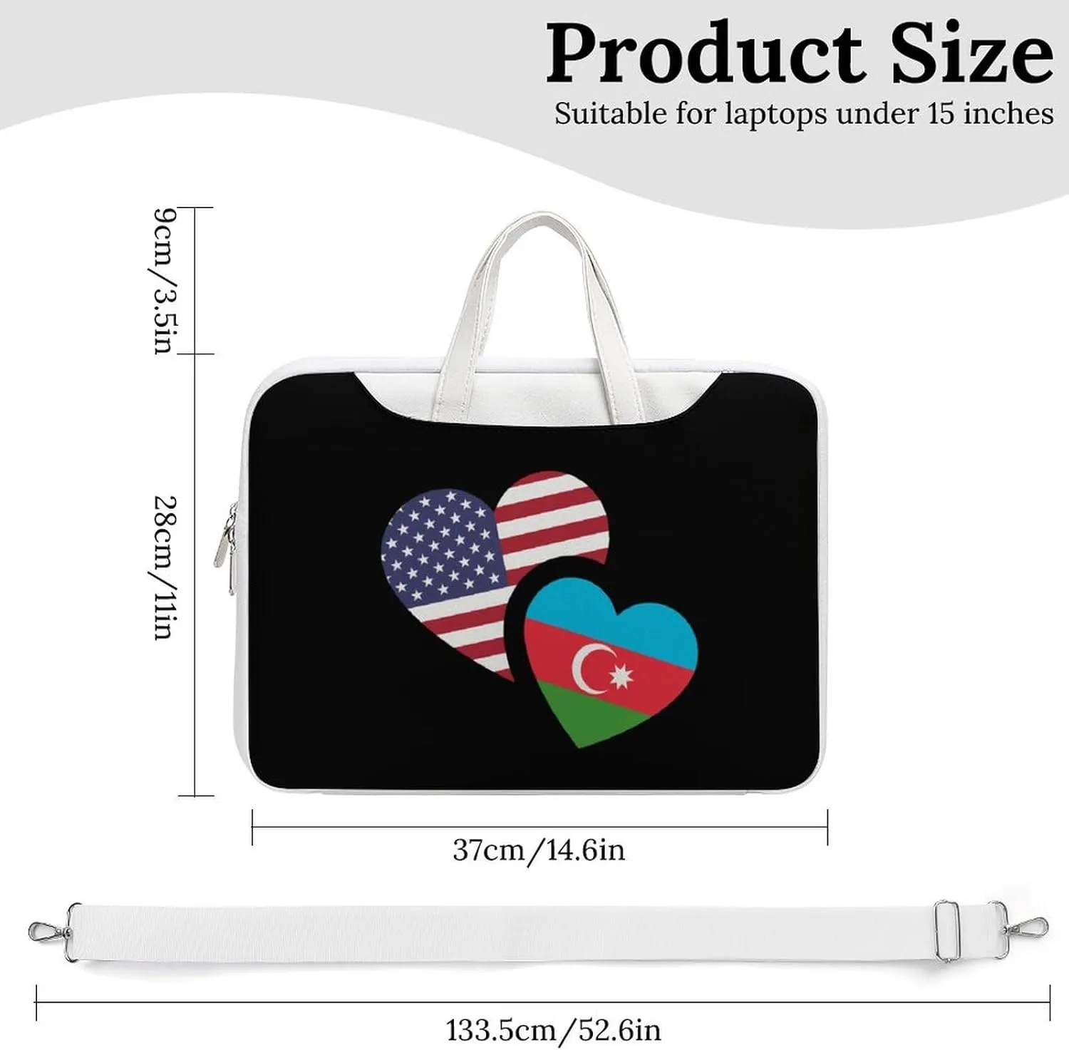 Azerbaijan U.S. Flag Leather Bag Laptop Case Slim Water Resistant Computer Bags with Handle Briefcase for Work