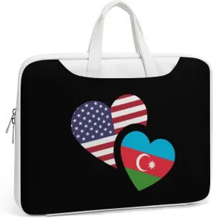 Azerbaijan U.S. Flag Leather Bag Laptop Case Slim Water Resistant Computer Bags with Handle Briefcase for Work