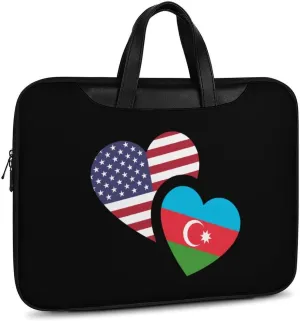 Azerbaijan U.S. Flag Leather Bag Laptop Case Slim Water Resistant Computer Bags with Handle Briefcase for Work