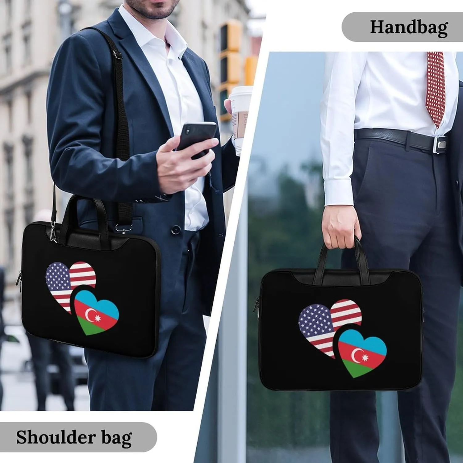 Azerbaijan U.S. Flag Leather Bag Laptop Case Slim Water Resistant Computer Bags with Handle Briefcase for Work