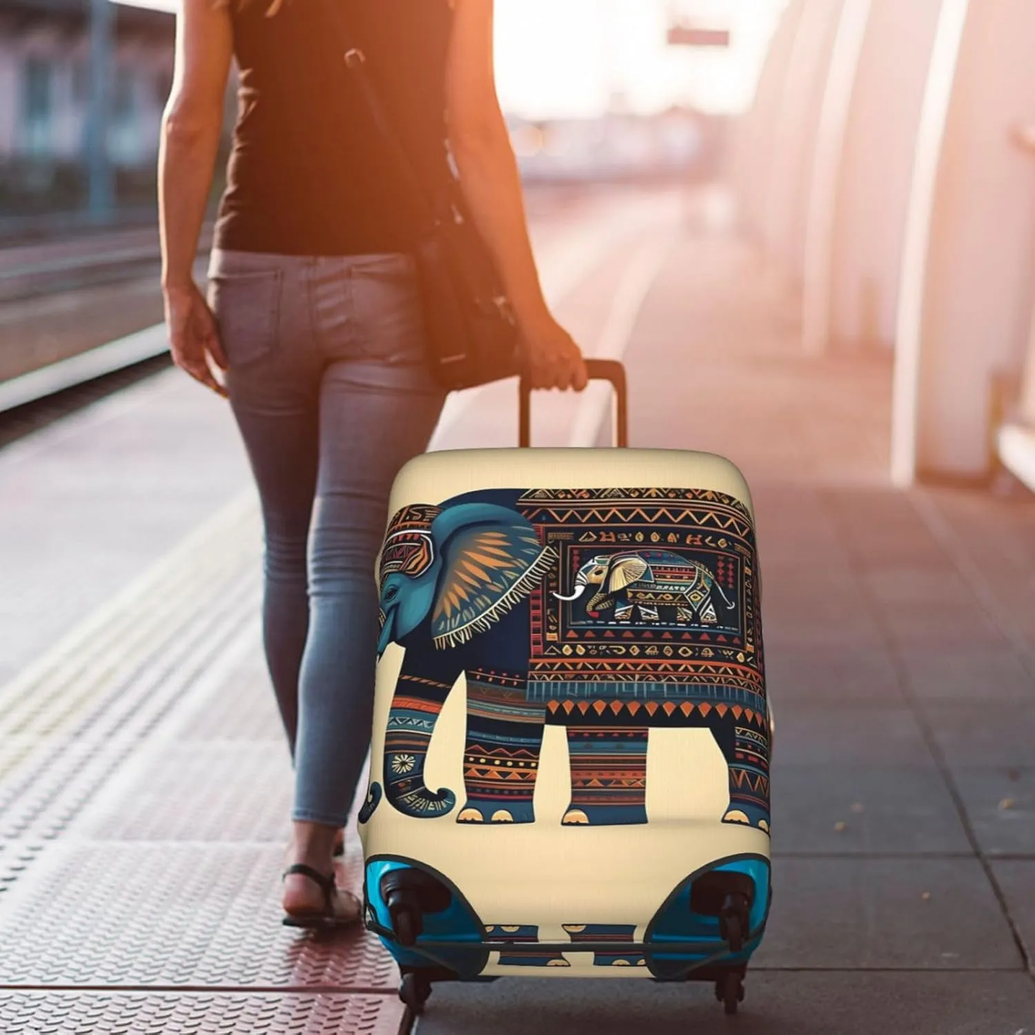aztec elephant Print Washable Suitcase Cover Protective Luggage Cover Anti Scratch Travel Gear Protector