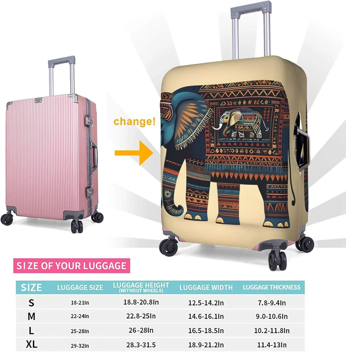 aztec elephant Print Washable Suitcase Cover Protective Luggage Cover Anti Scratch Travel Gear Protector