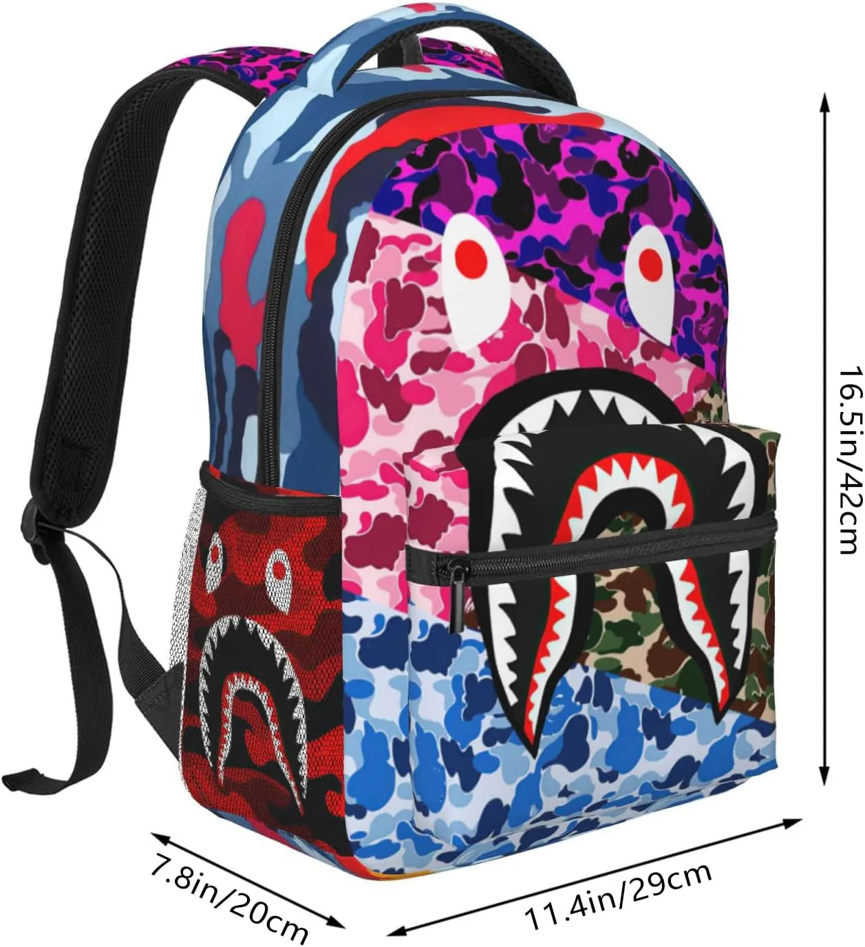 Backpack Shark Teeth Camo Backpacks Travel Laptop Daypack Big Capacity Bookbag for School Boys Girls Men and Women-MultipleColour