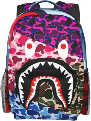 Backpack Shark Teeth Camo Backpacks Travel Laptop Daypack Big Capacity Bookbag for School Boys Girls Men and Women-MultipleColour