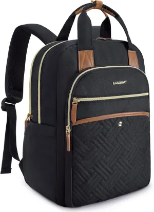 BAGSMART Women's Laptop Backpack, 15.6 Inch, Quilted Black, USB Charging Port, Ergonomic Design, Large Capacity