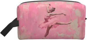 Ballet Makeup Bag Ballet Dancer Cosmetic Bag Pink Small Cosmetic Purse Bags Makeup Pouch Large Capacity Travel Toiletry Bag Retro Makeup Brushes Aesthetic Accessories Storage Bag