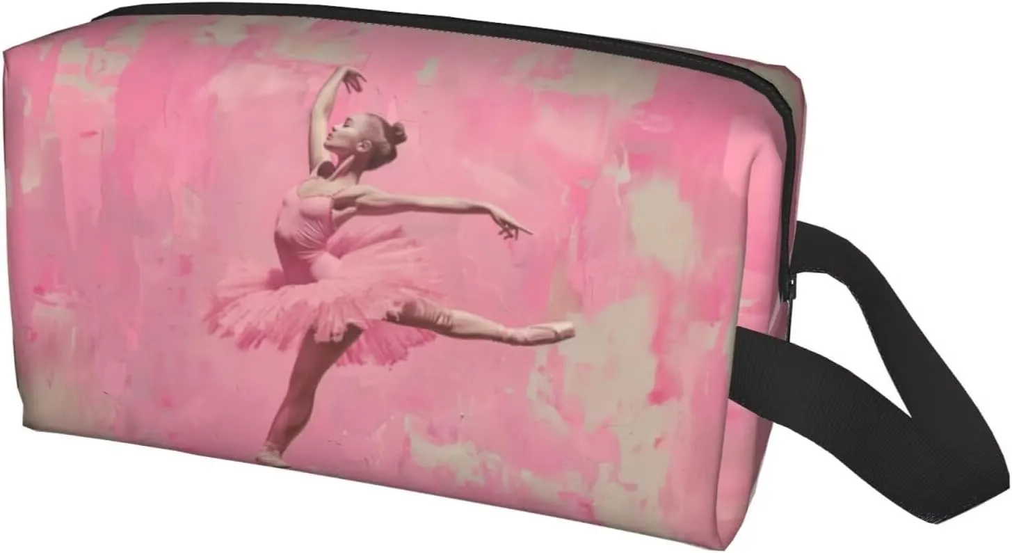 Ballet Makeup Bag Ballet Dancer Cosmetic Bag Pink Small Cosmetic Purse Bags Makeup Pouch Large Capacity Travel Toiletry Bag Retro Makeup Brushes Aesthetic Accessories Storage Bag