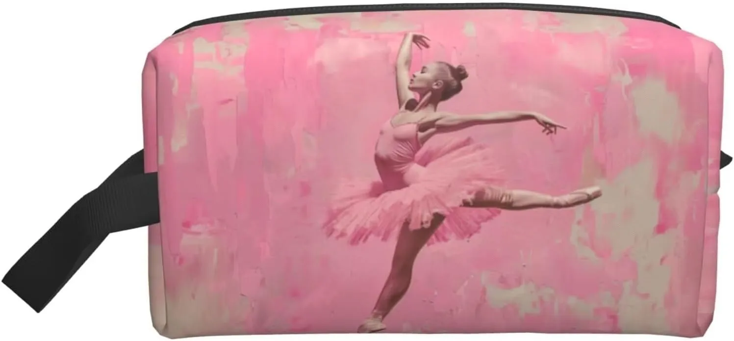 Ballet Makeup Bag Ballet Dancer Cosmetic Bag Pink Small Cosmetic Purse Bags Makeup Pouch Large Capacity Travel Toiletry Bag Retro Makeup Brushes Aesthetic Accessories Storage Bag