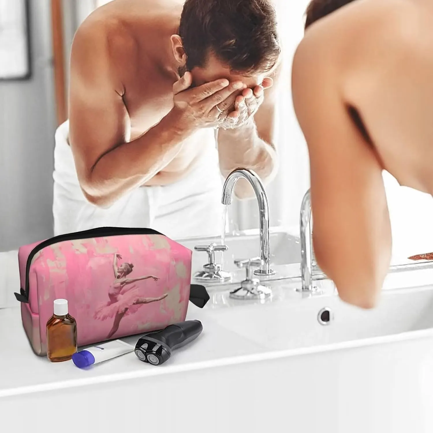 Ballet Makeup Bag Ballet Dancer Cosmetic Bag Pink Small Cosmetic Purse Bags Makeup Pouch Large Capacity Travel Toiletry Bag Retro Makeup Brushes Aesthetic Accessories Storage Bag