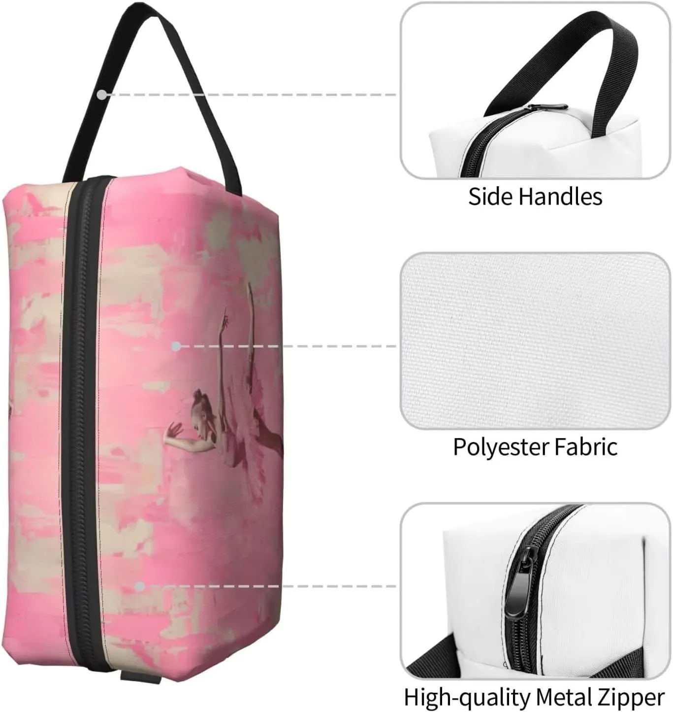 Ballet Makeup Bag Ballet Dancer Cosmetic Bag Pink Small Cosmetic Purse Bags Makeup Pouch Large Capacity Travel Toiletry Bag Retro Makeup Brushes Aesthetic Accessories Storage Bag