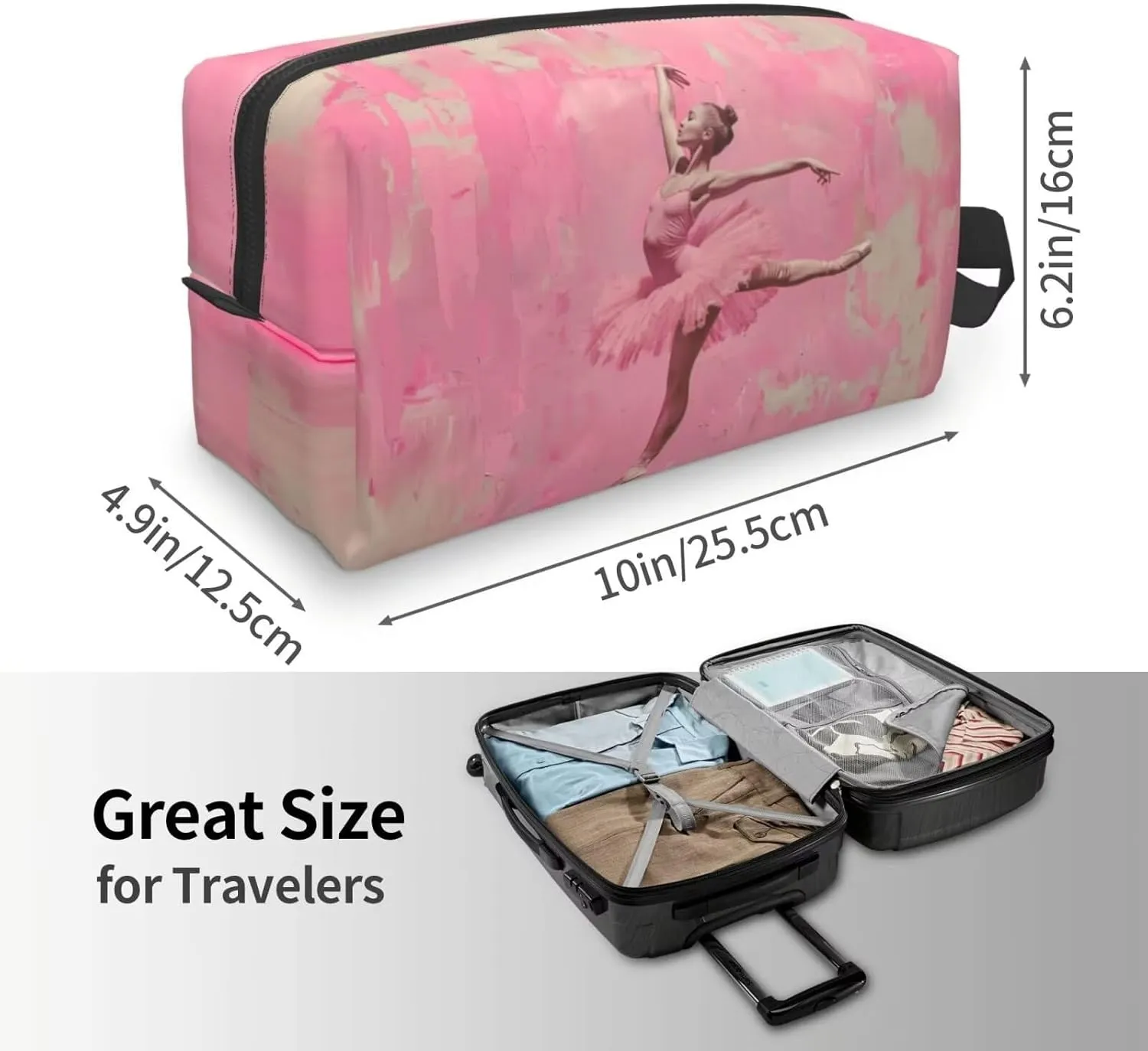 Ballet Makeup Bag Ballet Dancer Cosmetic Bag Pink Small Cosmetic Purse Bags Makeup Pouch Large Capacity Travel Toiletry Bag Retro Makeup Brushes Aesthetic Accessories Storage Bag