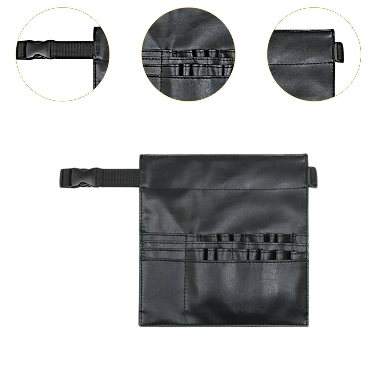 Barber Waist Pouch for Scissors And Combs, PU Leather Organizer for Hairdressers, Black