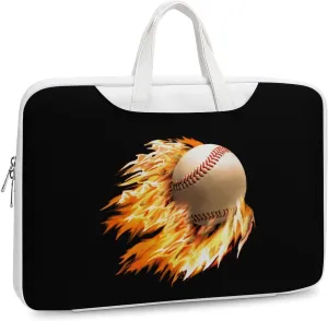Baseball on Fire Leather Bag Laptop Case Slim Water Resistant Computer Bags with Handle Briefcase for Work