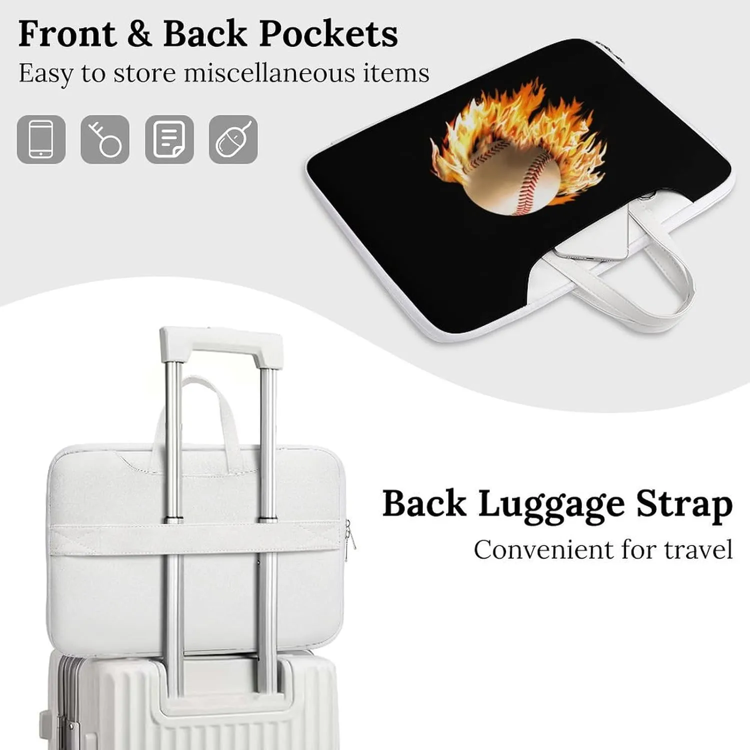 Baseball on Fire Leather Bag Laptop Case Slim Water Resistant Computer Bags with Handle Briefcase for Work