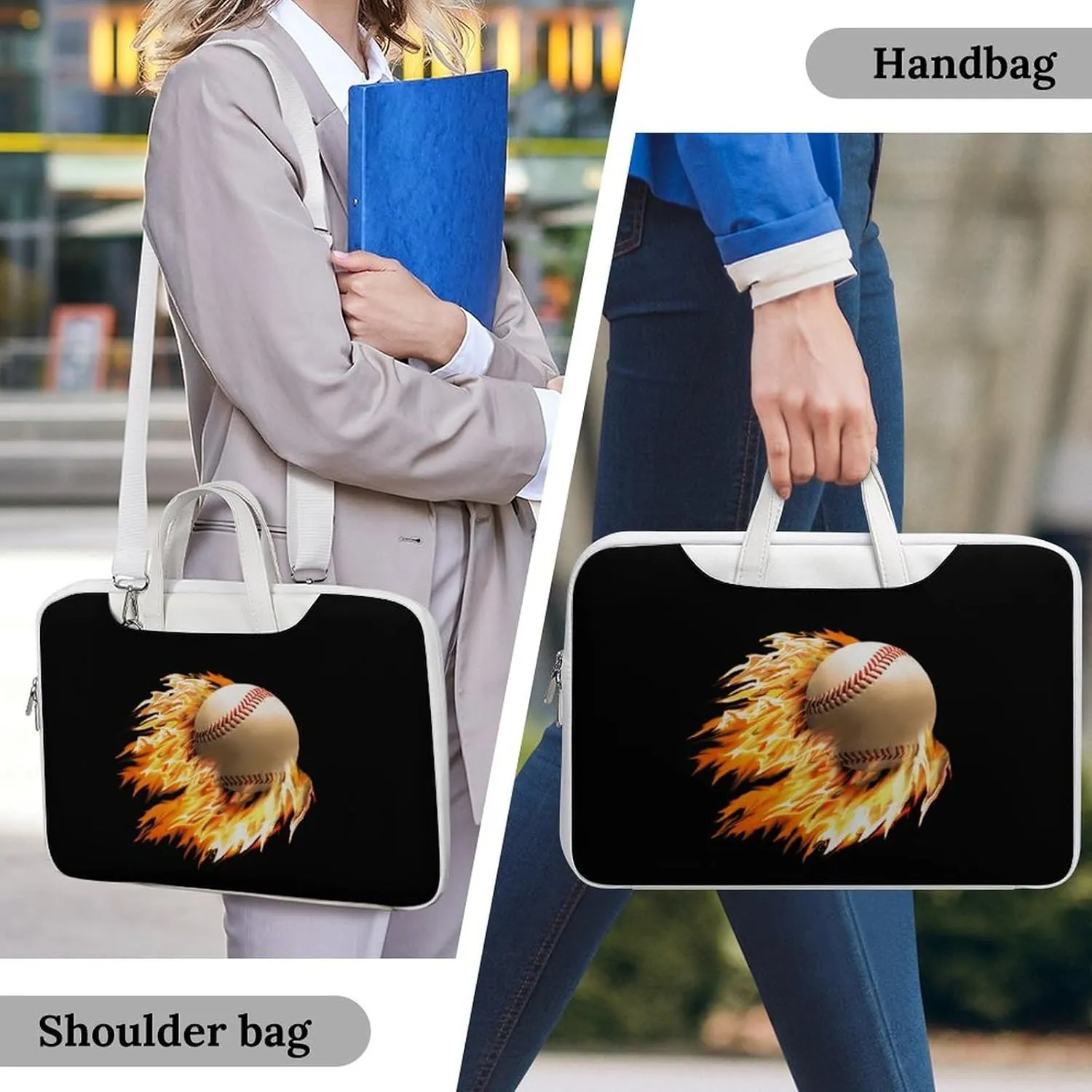 Baseball on Fire Leather Bag Laptop Case Slim Water Resistant Computer Bags with Handle Briefcase for Work