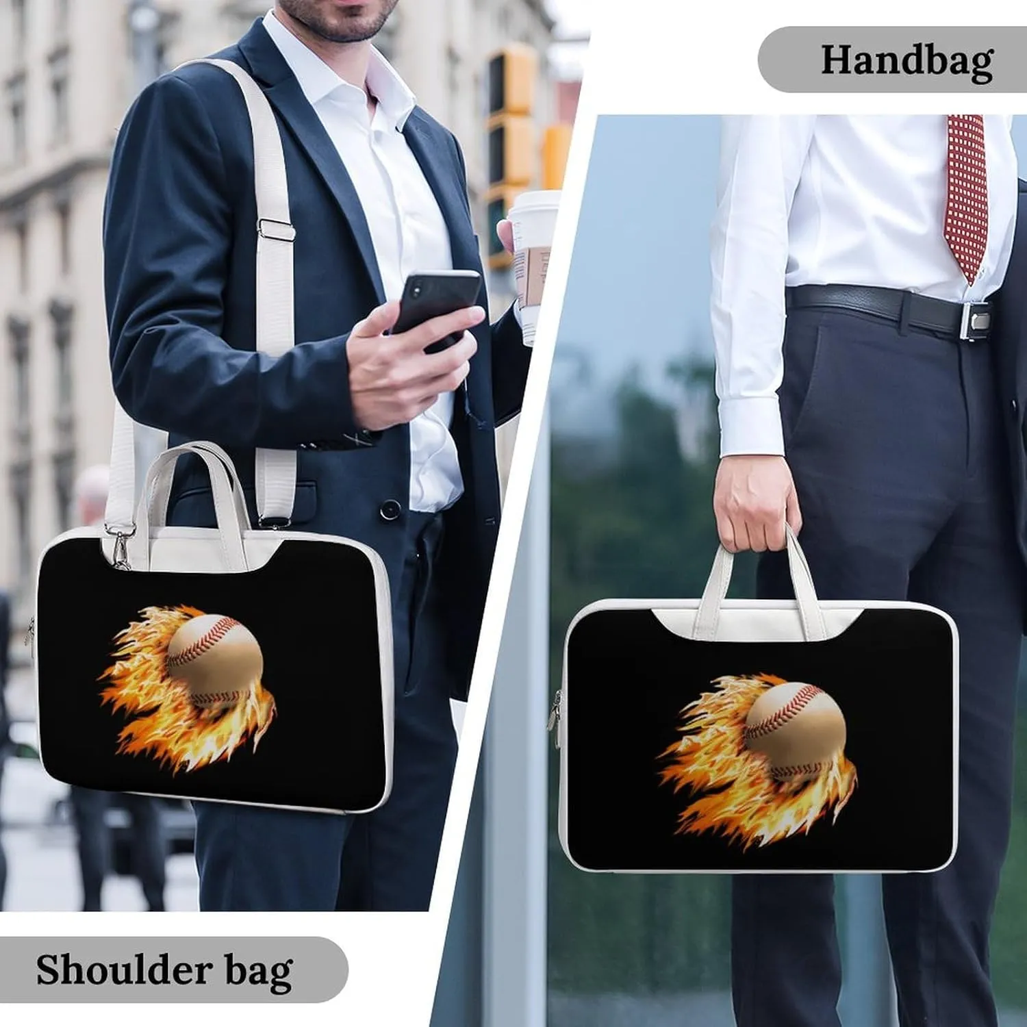 Baseball on Fire Leather Bag Laptop Case Slim Water Resistant Computer Bags with Handle Briefcase for Work