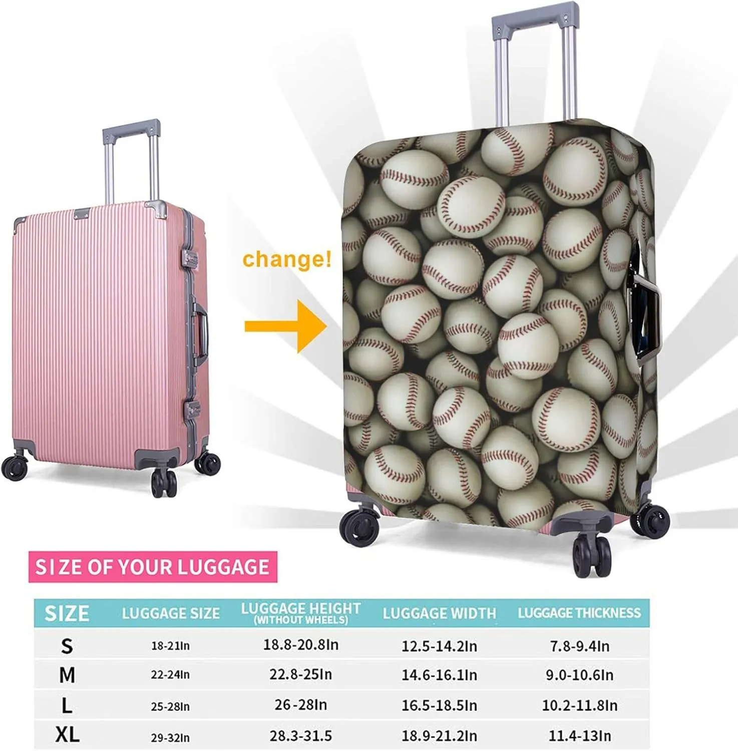 Baseball Print Washable Suitcase Cover Protective Luggage Cover Anti Scratch Travel Gear Protector