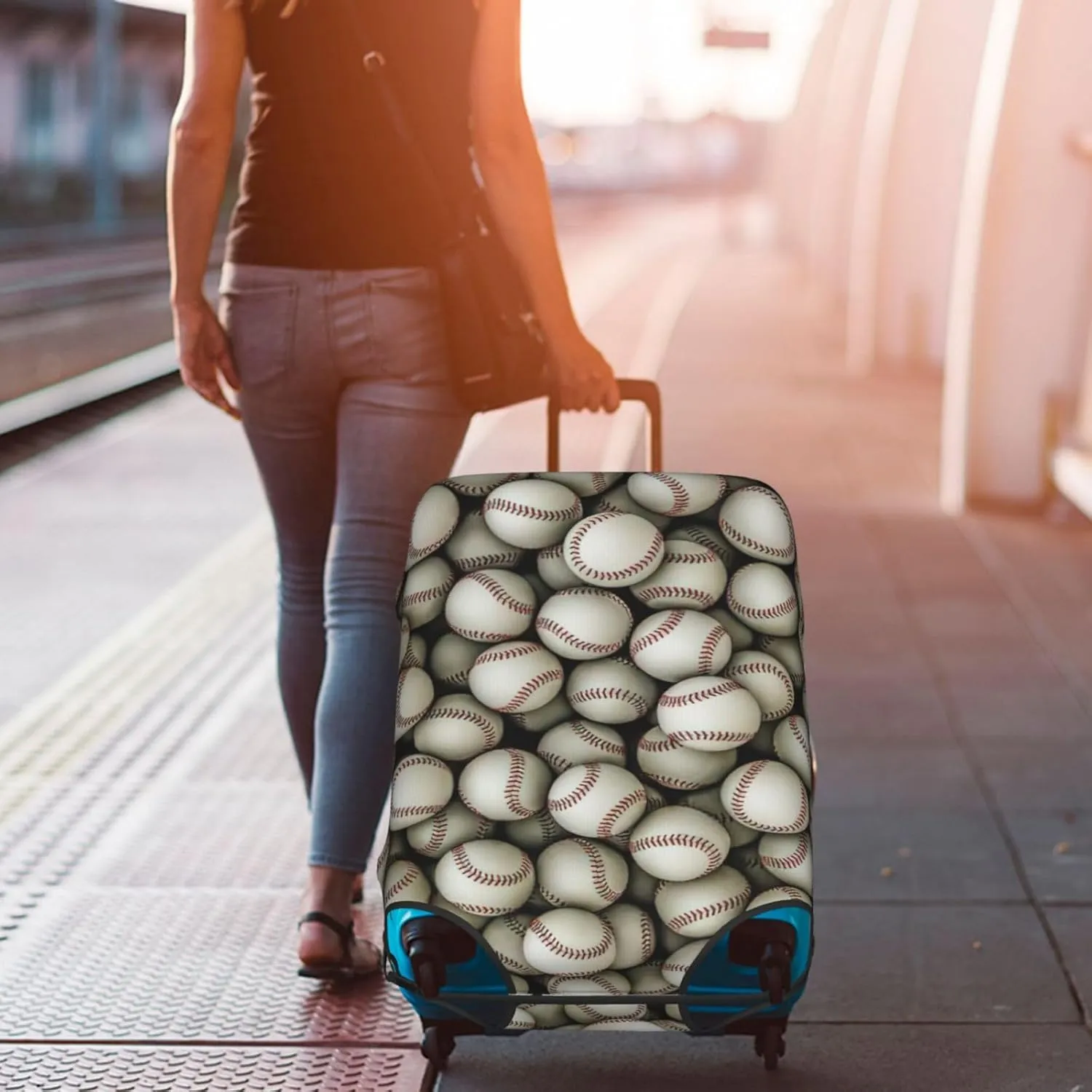 Baseball Print Washable Suitcase Cover Protective Luggage Cover Anti Scratch Travel Gear Protector