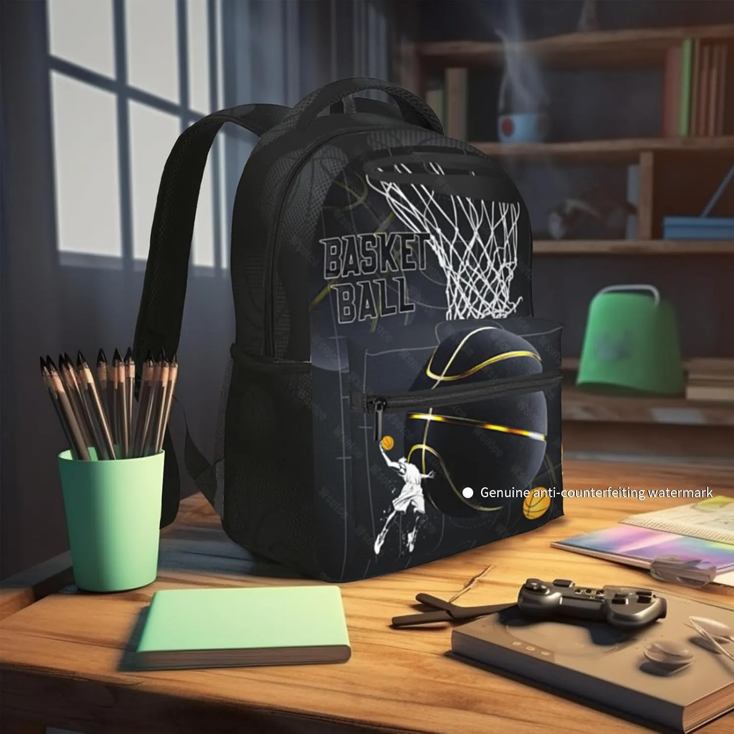 Basketball Backpack for Boys School Bag Sports Theme Boys Backpack for Kids Children Teens Elementary Middle School Bookbag Travel Back Pack for Age 6-18