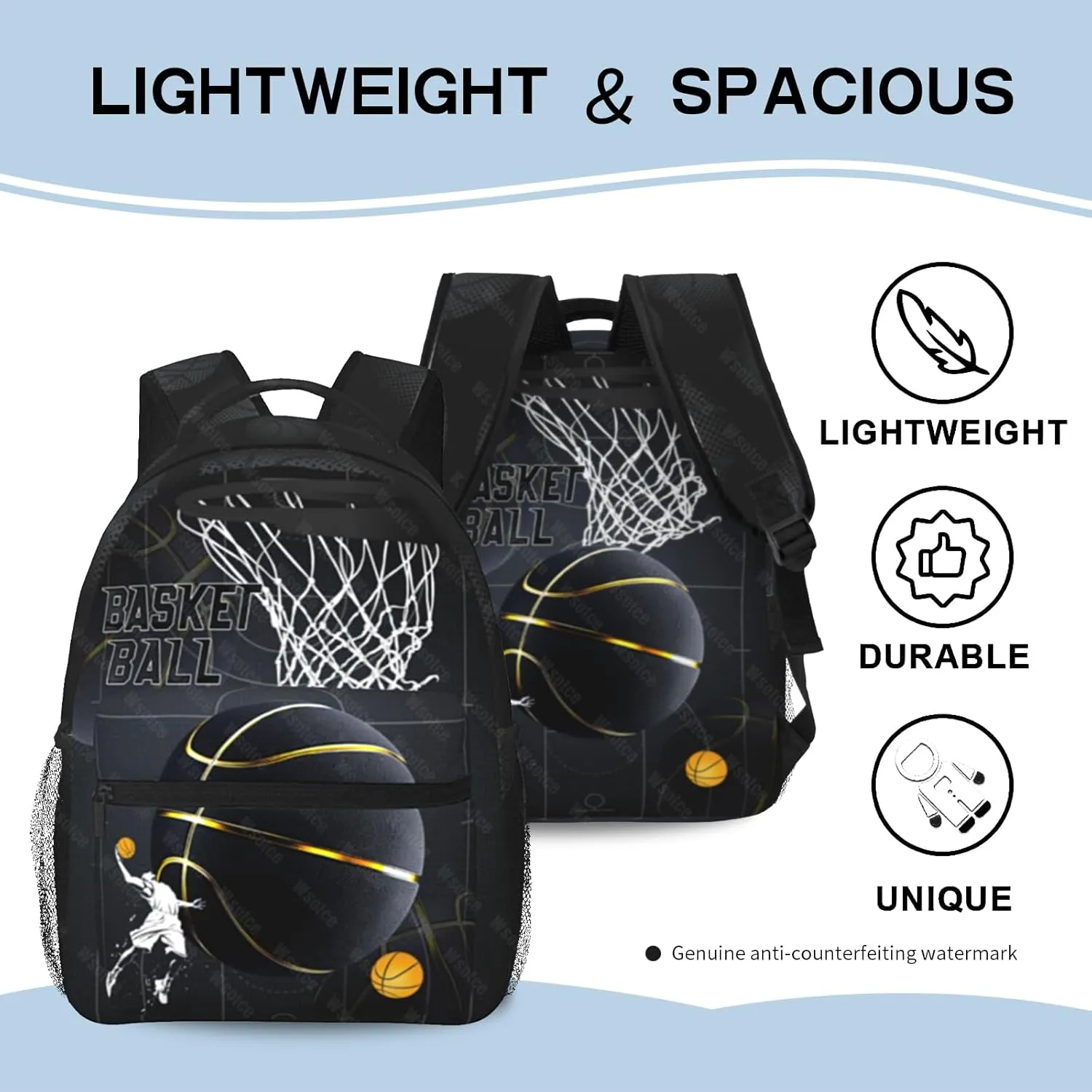 Basketball Backpack for Boys School Bag Sports Theme Boys Backpack for Kids Children Teens Elementary Middle School Bookbag Travel Back Pack for Age 6-18