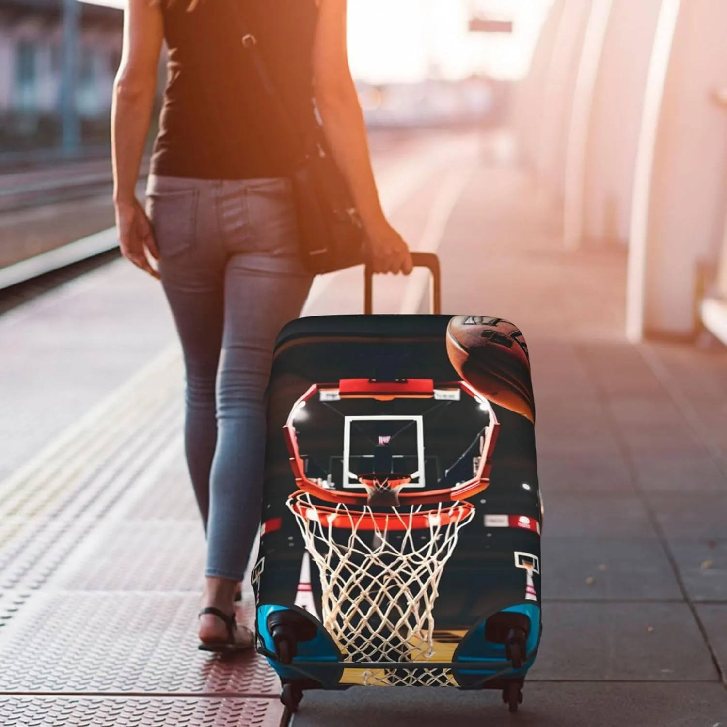 Basketball Print Washable Suitcase Cover Protective Luggage Cover Anti Scratch Travel Gear Protector