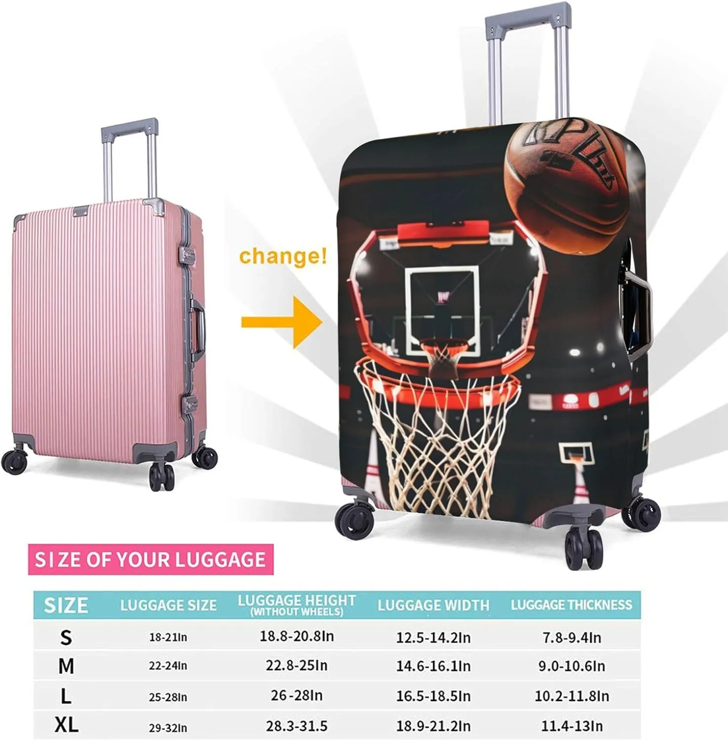 Basketball Print Washable Suitcase Cover Protective Luggage Cover Anti Scratch Travel Gear Protector