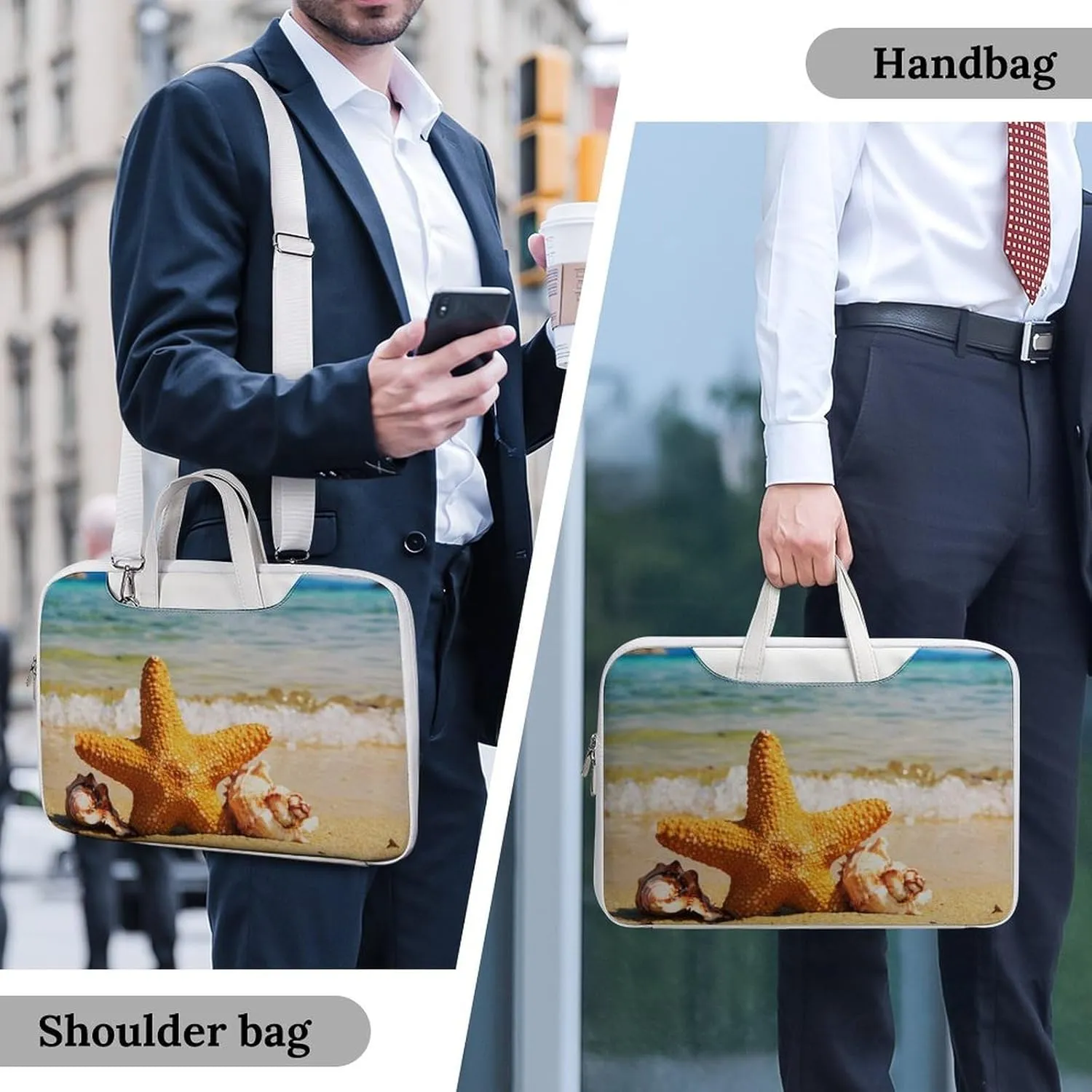 Beach And Starfish Leather Bag Laptop Case Slim Water Resistant Computer Bags with Handle Briefcase for Work