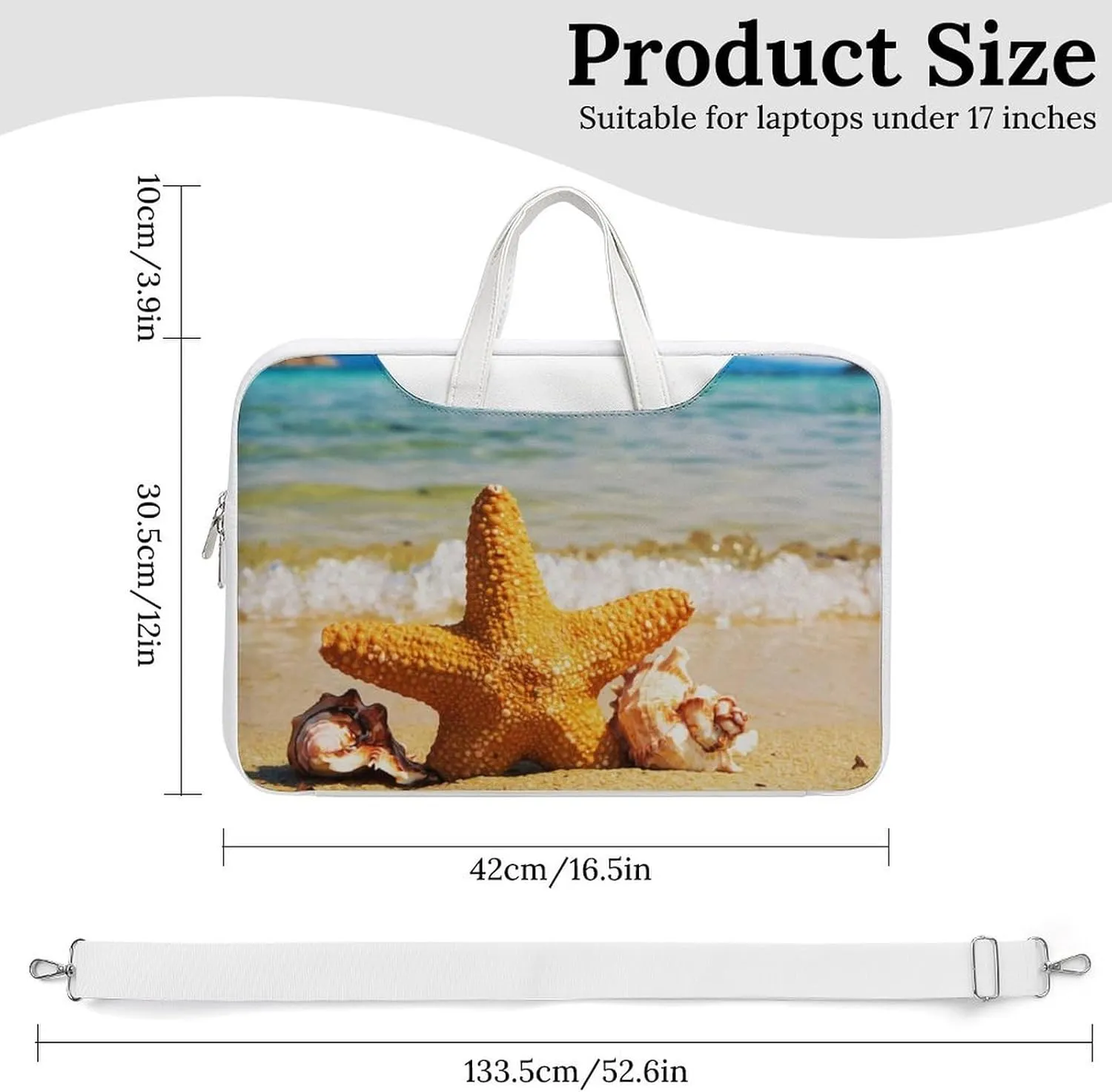 Beach And Starfish Leather Bag Laptop Case Slim Water Resistant Computer Bags with Handle Briefcase for Work