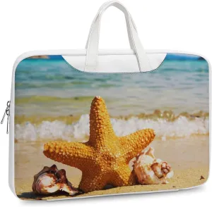 Beach And Starfish Leather Bag Laptop Case Slim Water Resistant Computer Bags with Handle Briefcase for Work