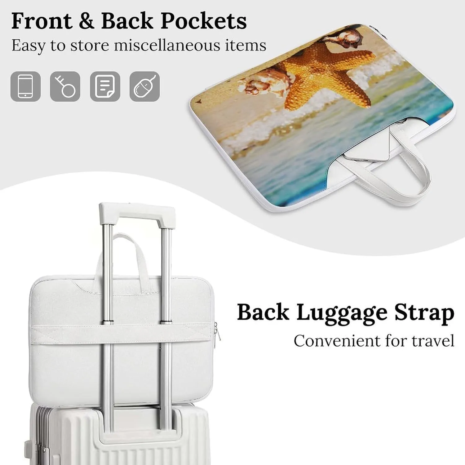 Beach And Starfish Leather Bag Laptop Case Slim Water Resistant Computer Bags with Handle Briefcase for Work