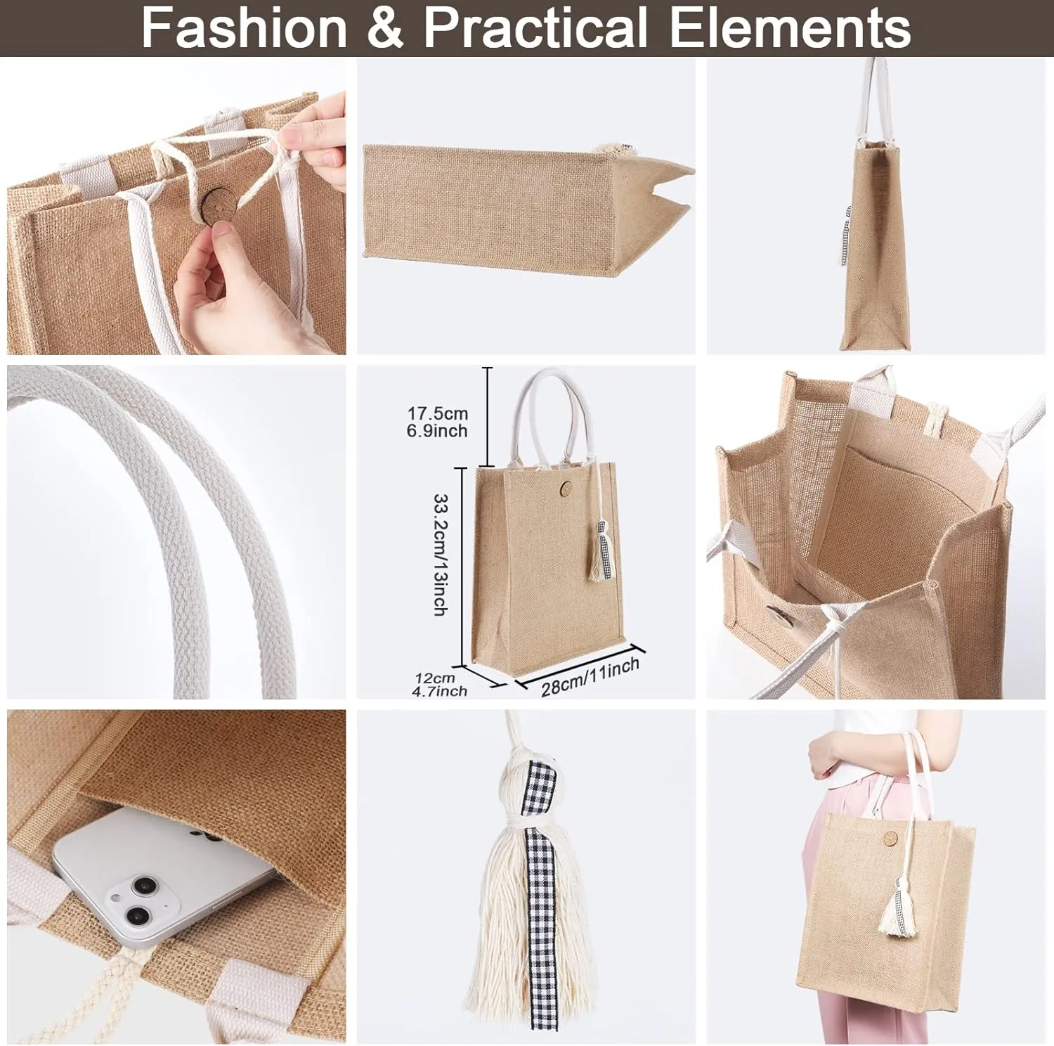 Beach Bag for Women, Straw Beach Tote Bag with Pocket Tassel Handle Waterproof Lining, for Summer Vacation Pool Gift