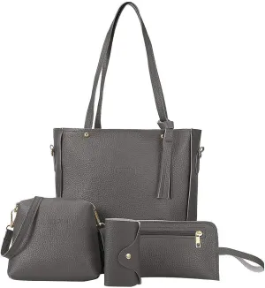 Beach Tote Bag 4 Packet Leather Solid Color Handbags Shoulder Bags Crossbody Hobo Bags Card Purse Work Travel Essential Z