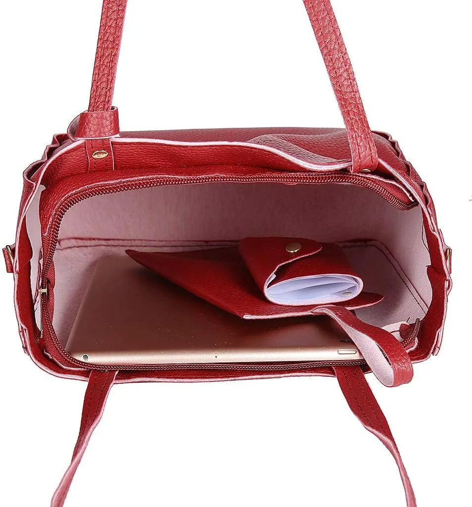 Beach Tote Bag 4 Packet Leather Solid Color Handbags Shoulder Bags Crossbody Hobo Bags Card Purse Work Travel Essential Z