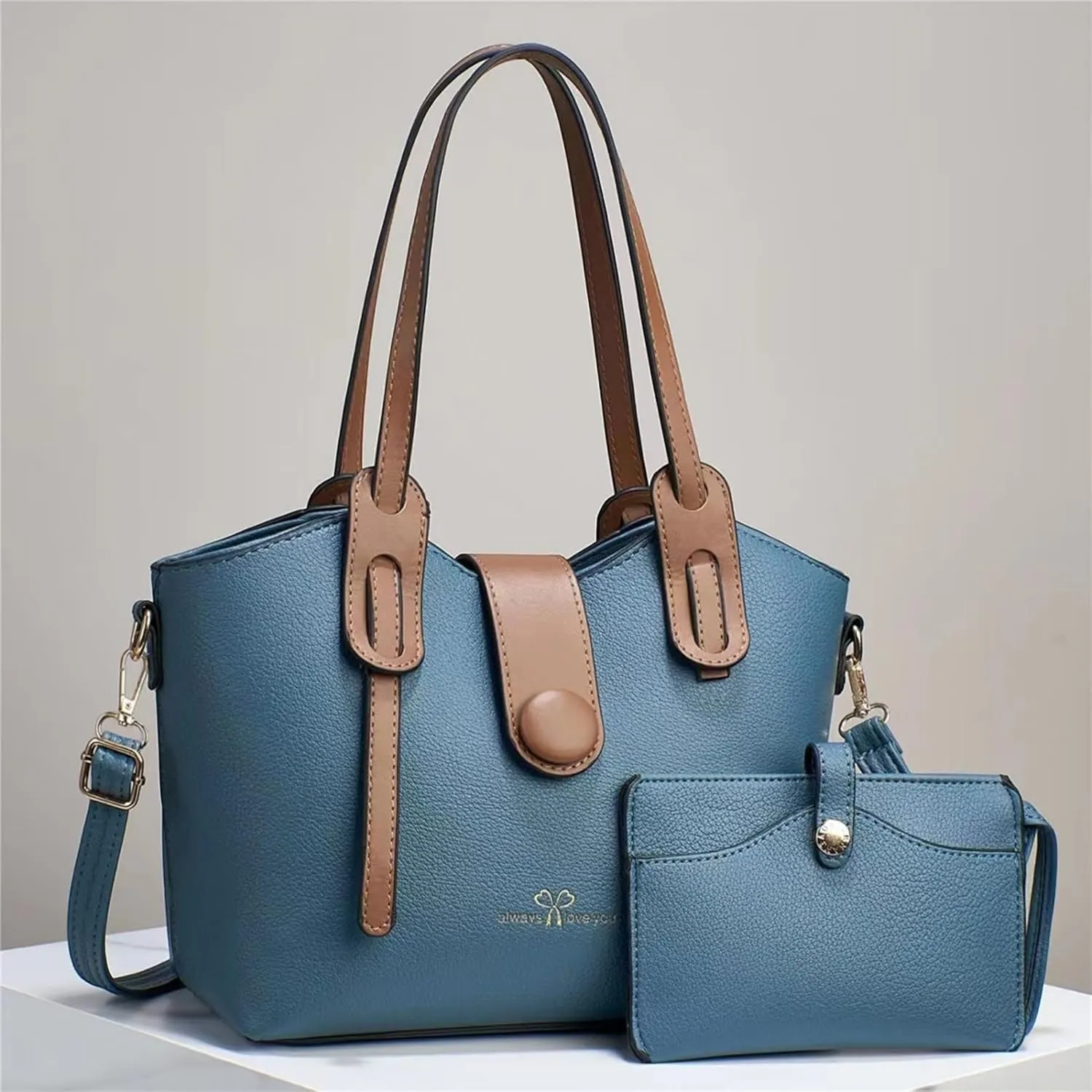 Beach Tote Bag 4 Packet Solid Color Leather Handbags Shoulder Bags Crossbody Hobo Bags Card Purse Work Travel Essential J