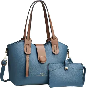 Beach Tote Bag 4 Packet Solid Color Leather Handbags Shoulder Bags Crossbody Hobo Bags Card Purse Work Travel Essential J