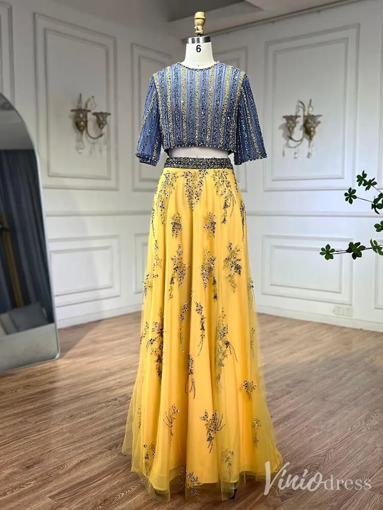 Beaded Lace Gold Two Piece Prom Dress Formal Mother of the Bride Dress FD2672