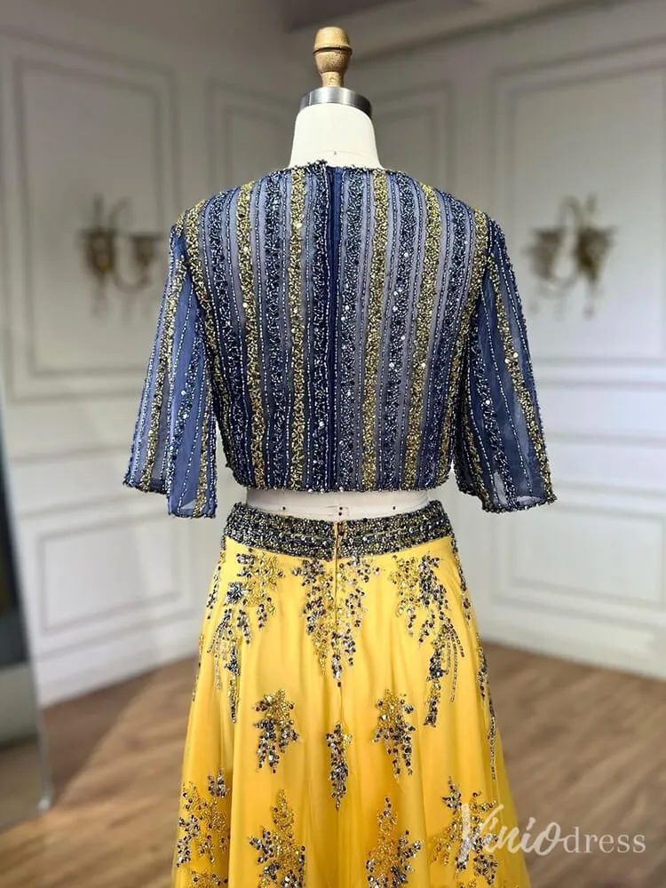Beaded Lace Gold Two Piece Prom Dress Formal Mother of the Bride Dress FD2672