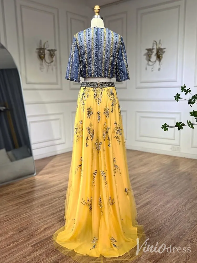 Beaded Lace Gold Two Piece Prom Dress Formal Mother of the Bride Dress FD2672