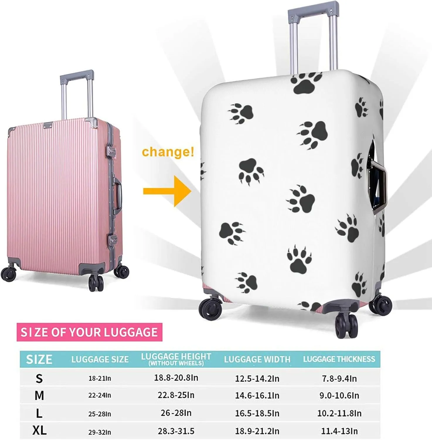 Bear paw Print Washable Suitcase Cover Protective Luggage Cover Anti Scratch Travel Gear Protector