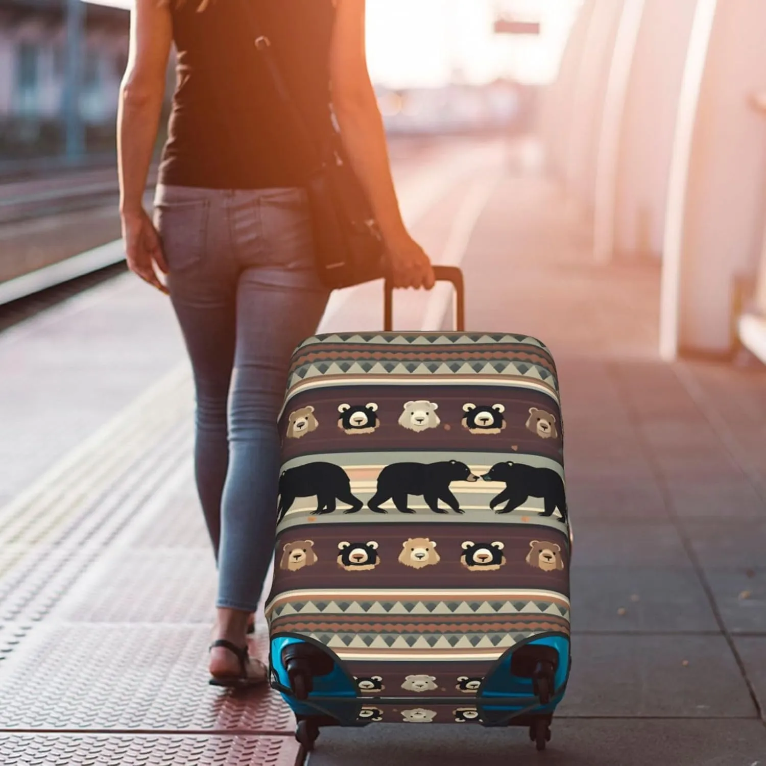 Bear Print Washable Suitcase Cover Protective Luggage Cover Anti Scratch Travel Gear Protector